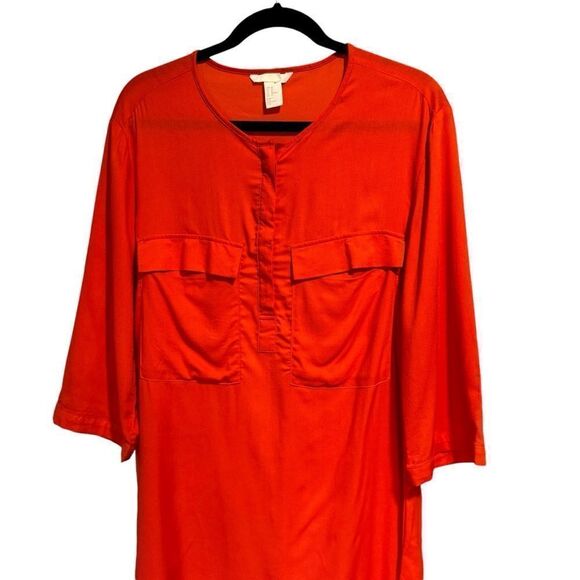 H&M Shirt Dress Orange Red Lightweight Tunic with Chest Pockets - Picture 6 of 6